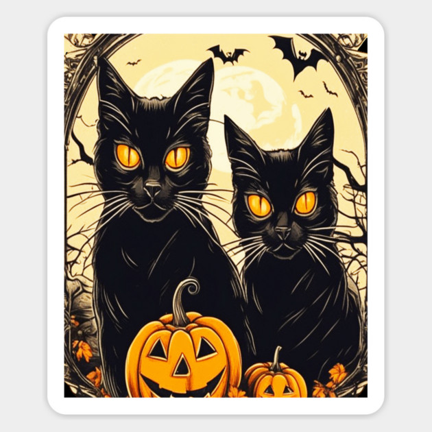 Halloween Black Cats and Spooky Pumpkins Magnet by BirdsnStuff