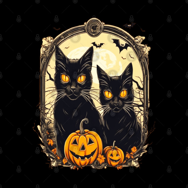 Halloween Black Cats and Spooky Pumpkins by BirdsnStuff