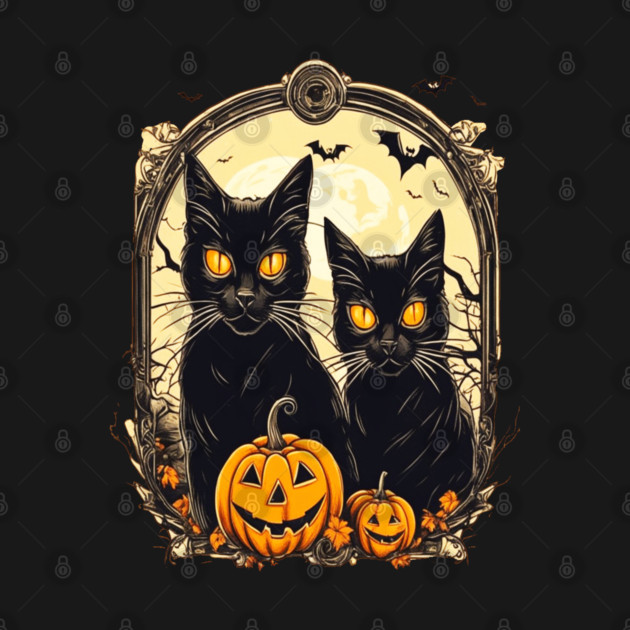 Halloween Black Cats and Spooky Pumpkins by BirdsnStuff