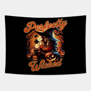 Perfectly Wicked Witch Halloween Lantern Dark Woods Scene Tapestry