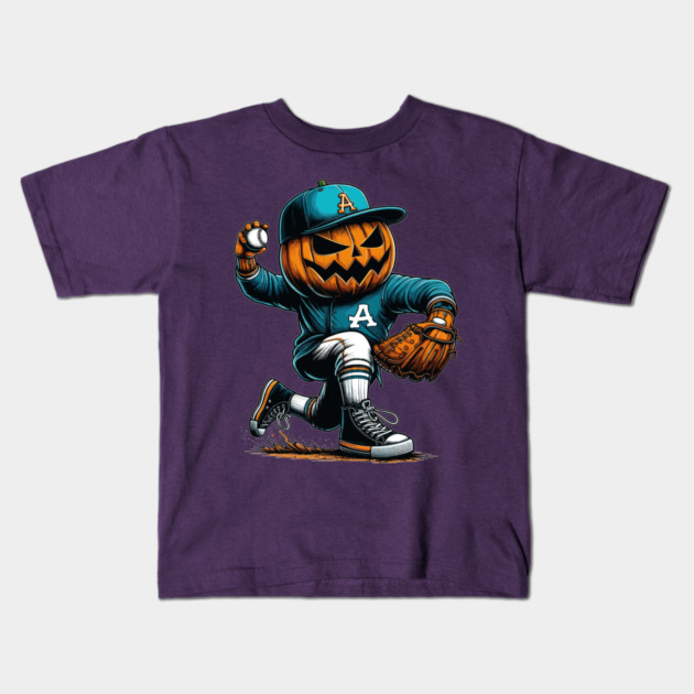 Halloween Baseball Player Kids T-Shirt by JessArty