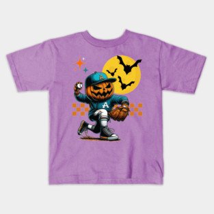 Halloween Baseball Player Pumpkin Kids T-Shirt