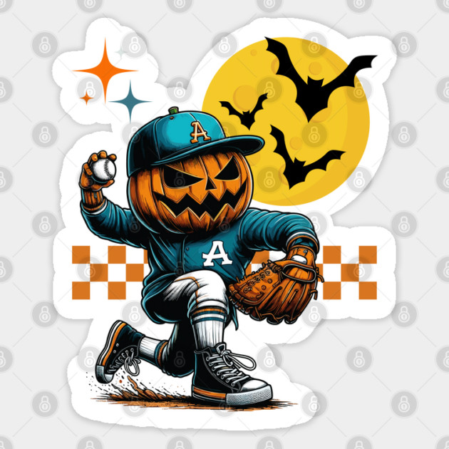 Halloween Baseball Player Pumpkin Sticker by JessArty