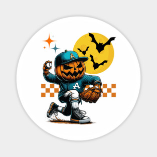 Halloween Baseball Player Pumpkin Magnet