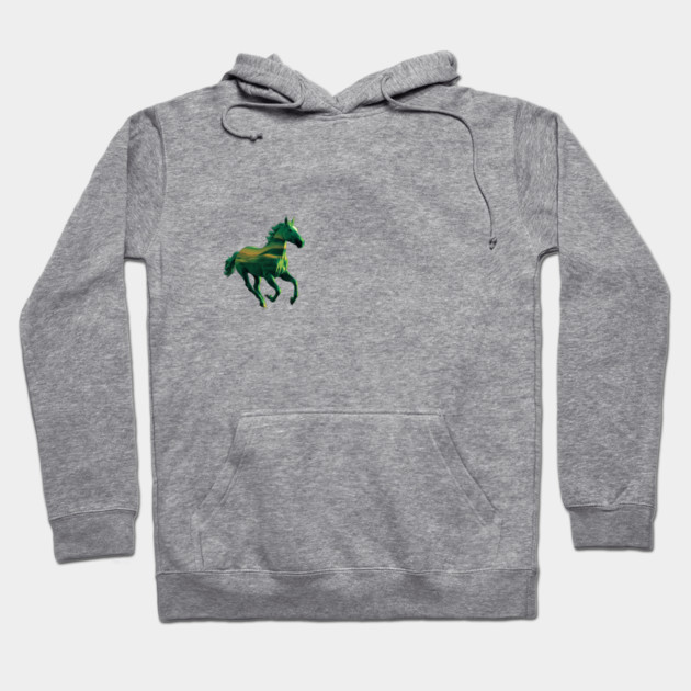 Green Horse in Mid-Gallop with Flowing Mane and Tail Artistic or Conceptual Rather than Natural Hoodie by animegirlnft