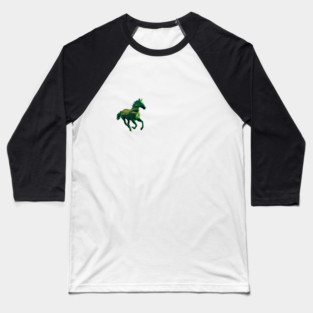 Green Horse in Mid-Gallop with Flowing Mane and Tail Artistic or Conceptual Rather than Natural Baseball T-Shirt