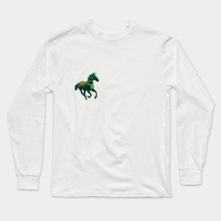 Green Horse in Mid-Gallop with Flowing Mane and Tail Artistic or Conceptual Rather than Natural Long Sleeve T-Shirt