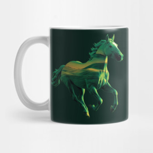 Green Horse in Mid-Gallop with Flowing Mane and Tail Artistic or Conceptual Rather than Natural Mug