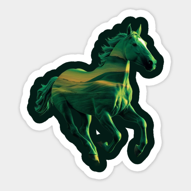 Green Horse in Mid-Gallop with Flowing Mane and Tail Artistic or Conceptual Rather than Natural Magnet by animegirlnft