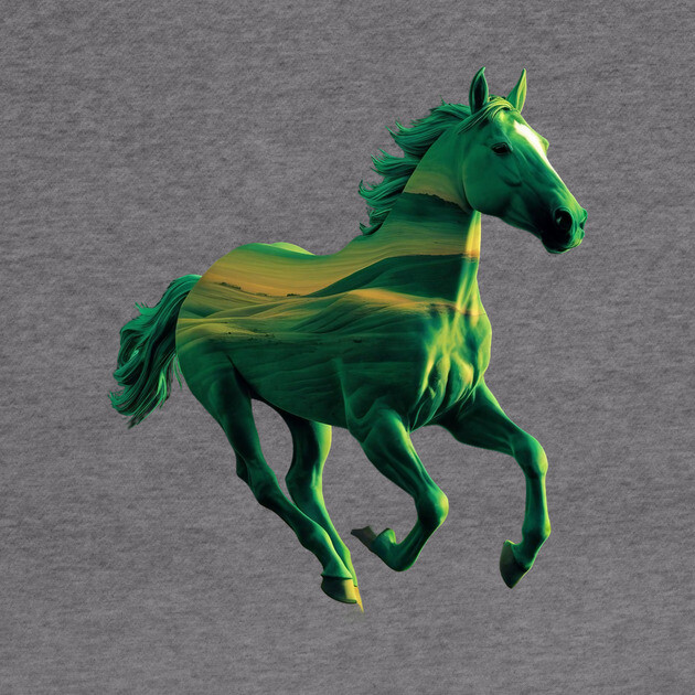 Green Horse in Mid-Gallop with Flowing Mane and Tail Artistic or Conceptual Rather than Natural by animegirlnft