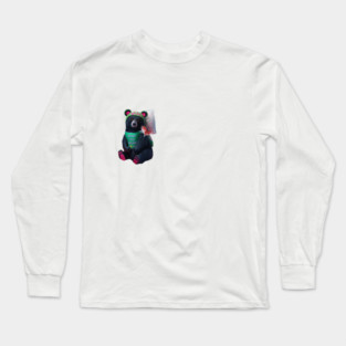 black bear wearing a green bib with the text “WHAT YOU MEAN JUICE FREE?” and a green hat with red dots. The bear is holding a fish in its left paw and sitting with its right paw resting on its leg, displaying pink pads on the soles of its feet Long Sleeve T-Shirt