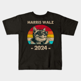 Harris Walz 2024 retro cat Kids T-Shirt