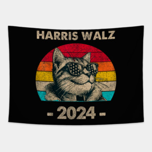 Harris Walz 2024 retro cat Tapestry