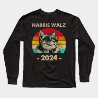 Harris Walz 2024 retro cat Long Sleeve T-Shirt