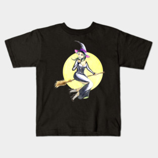 Penny Dreadful - Witch Horror Host on Broom - by Sarah Adam Kids T-Shirt