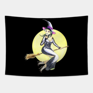 Penny Dreadful - Witch Horror Host on Broom - by Sarah Adam Tapestry
