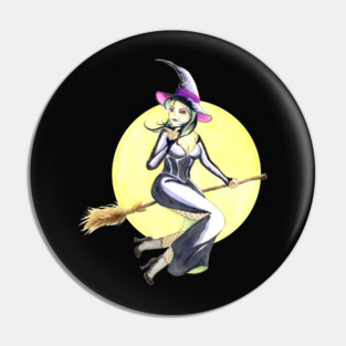 Penny Dreadful - Witch Horror Host on Broom - by Sarah Adam Pin