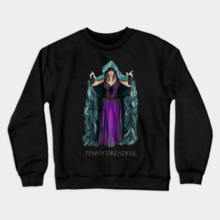 Penny Dreadful - Witch Horror Hostess in Hooded Cloak WITH "Penny Dreadful" TEXT - by Liz LaFrance Crewneck Sweatshirt