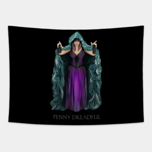 Penny Dreadful - Witch Horror Hostess in Hooded Cloak WITH "Penny Dreadful" TEXT - by Liz LaFrance Tapestry