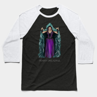Penny Dreadful - Witch Horror Hostess in Hooded Cloak WITH "Penny Dreadful" TEXT - by Liz LaFrance Baseball T-Shirt