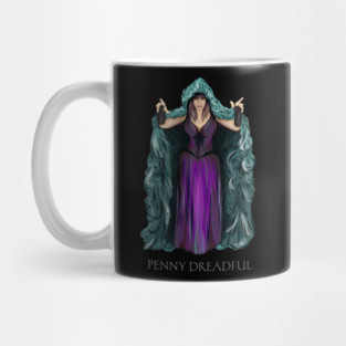 Penny Dreadful - Witch Horror Hostess in Hooded Cloak WITH "Penny Dreadful" TEXT - by Liz LaFrance Mug