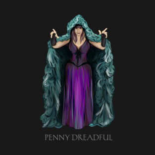 Penny Dreadful - Witch Horror Hostess in Hooded Cloak WITH "Penny Dreadful" TEXT - by Liz LaFrance T-Shirt