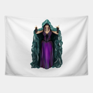 Penny Dreadful - Witch Horror Hostess in Hooded Cloak - NO TEXT, ART ONLY - by Liz LaFrance T-Shirt Tapestry
