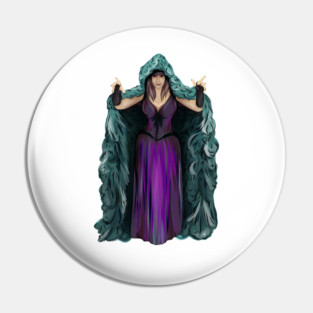 Penny Dreadful - Witch Horror Hostess in Hooded Cloak - NO TEXT, ART ONLY - by Liz LaFrance T-Shirt Pin