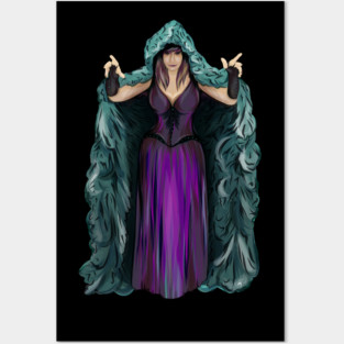 Penny Dreadful - Witch Horror Hostess in Hooded Cloak - NO TEXT, ART ONLY - by Liz LaFrance T-Shirt Posters and Art