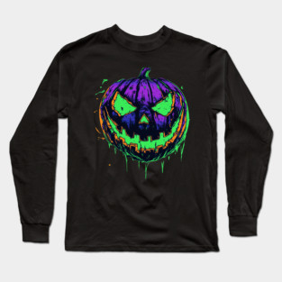 Scary Neon Jack O Lantern Long Sleeve T-Shirt