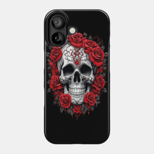 Gothic Rose skull, Edgy skull art Black and white skull Phone Case