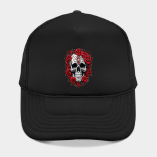 Gothic Rose skull, Edgy skull art Black and white skull Hat
