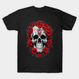 Gothic Rose skull, Edgy skull art Black and white skull T-Shirt