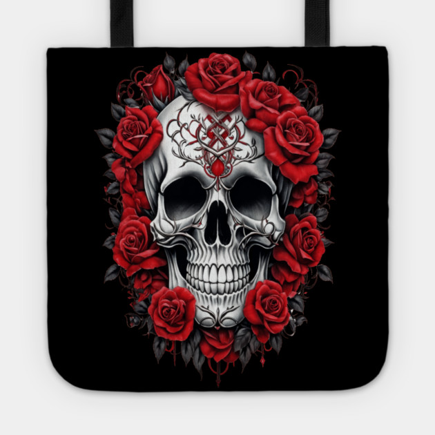 Gothic Rose skull, Edgy skull art Black and white skull Tote by BirdsnStuff