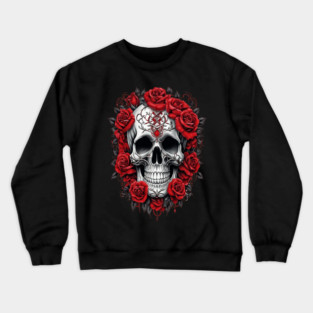 Gothic Rose skull, Edgy skull art Black and white skull Crewneck Sweatshirt