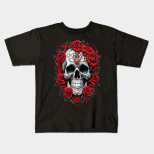 Gothic Rose skull, Edgy skull art Black and white skull Kids T-Shirt