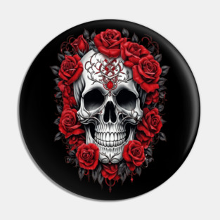 Gothic Rose skull, Edgy skull art Black and white skull Pin