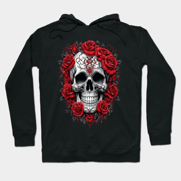 Gothic Rose skull, Edgy skull art Black and white skull Hoodie by BirdsnStuff