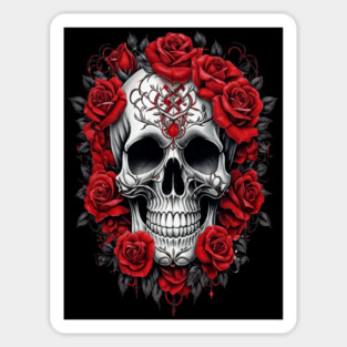 Gothic Rose skull, Edgy skull art Black and white skull Magnet