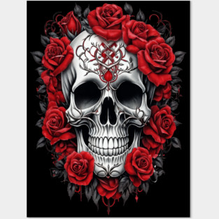 Gothic Rose skull, Edgy skull art Black and white skull Posters and Art