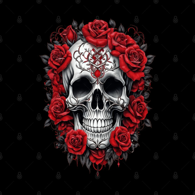 Gothic Rose skull, Edgy skull art Black and white skull by BirdsnStuff