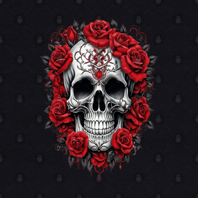 Gothic Rose skull, Edgy skull art Black and white skull by BirdsnStuff