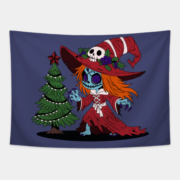 Cute Christmas Witch Tapestry by H. R. Sinclair