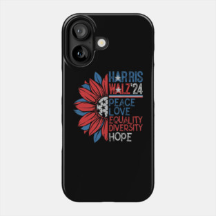 Harris Walz 2024 Peace Love Equality Hope Diversity Sunflower Phone Case