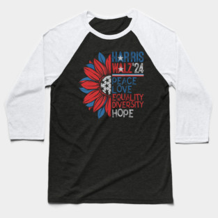 Harris Walz 2024 Peace Love Equality Hope Diversity Sunflower Baseball T-Shirt