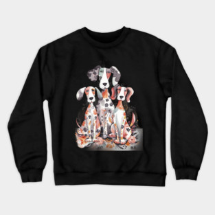 Whimsical Illustration Featuring Three Dogs with Patchwork Like Patterns on Their Bodies Crewneck Sweatshirt