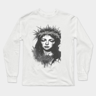 Grayscale Artistic Composition Featuring a Crown Long Sleeve T-Shirt