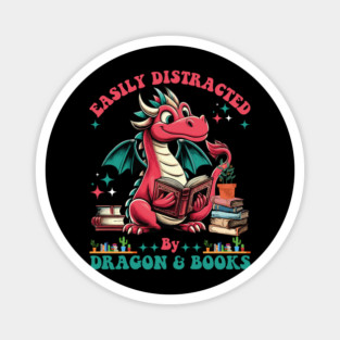 Easily Distracted By Dragon and Books Magnet