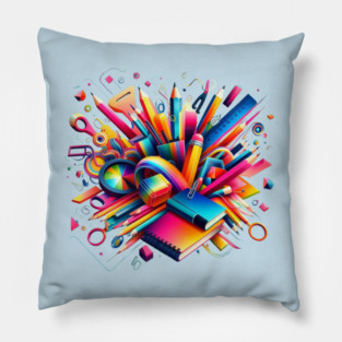 School Supplies, Back to School: Creative School Patterns, Minimalist School Patterns, Abstract Art Supplies, Abstract School Art - Back to School Vibes, Ideal Gift. Pillow