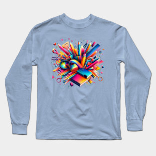 School Supplies, Back to School: Creative School Patterns, Minimalist School Patterns, Abstract Art Supplies, Abstract School Art - Back to School Vibes, Ideal Gift. Long Sleeve T-Shirt